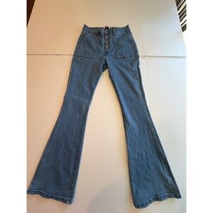 Denim Blvd Los Angeles High Rise Button Fly Flare Jeans Blue Size 11